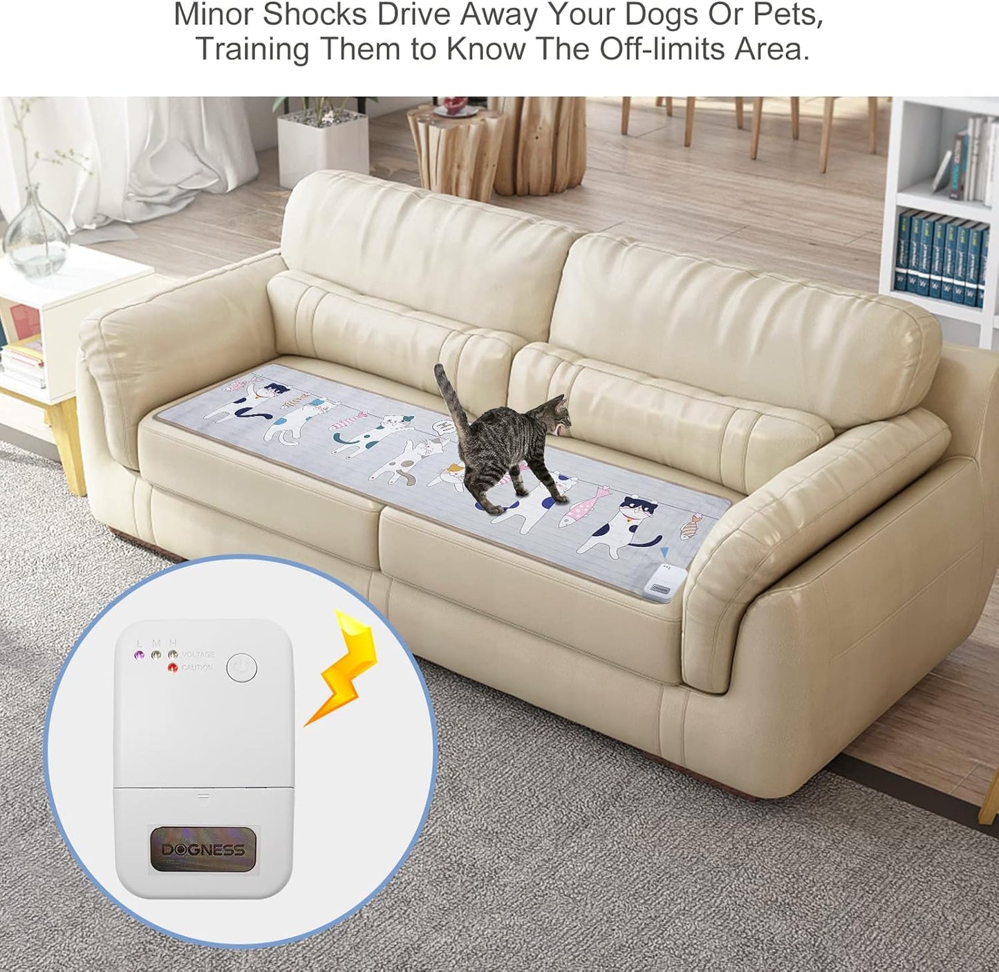 Shock Training Mat for Cats and Dogs, 31.5” X 15” Electric Polyester Printed Pet Repellent Mat, Touch Sensitive Pad for Indoor, Keeps Pets off Couch, Sofa, Counter-Cat Pattern
