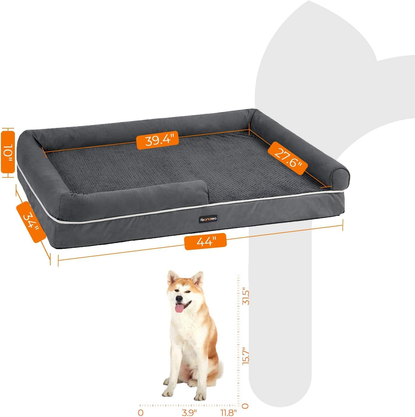 Dog Bed, Orthopedic Sofa, Memory Foam Mat, Removable Cover, 44 X 34 X 7.9 Inches, Dark Gray UPGW068G01