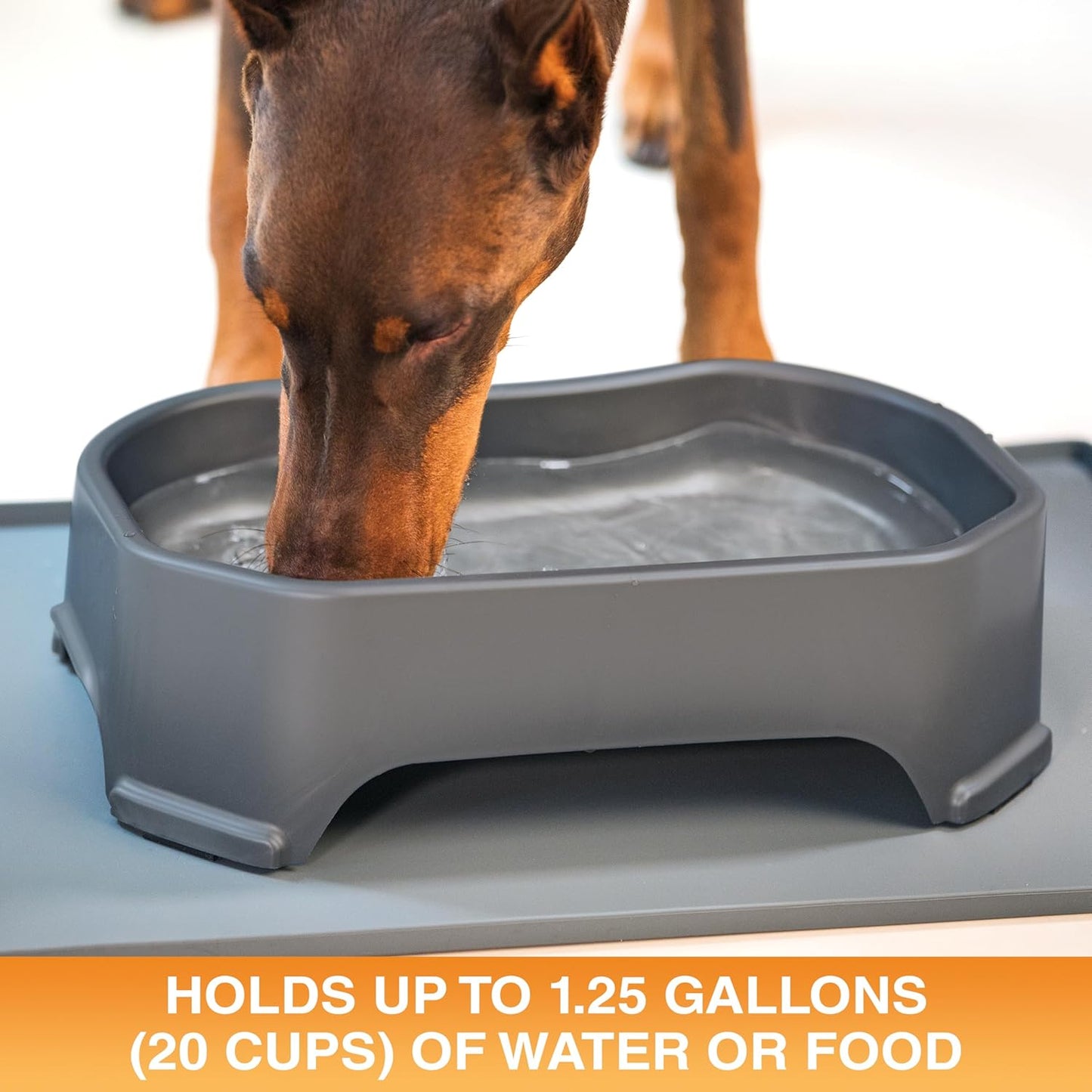 Large Water Bowl for Dogs, Outdoor Dog Water Bowl (1.25 Gallon Extra-Large Capacity), Big Trough Style Food Dish for Indoors or Outside, No Spill Large Dog Bowls, Gunmetal Grey