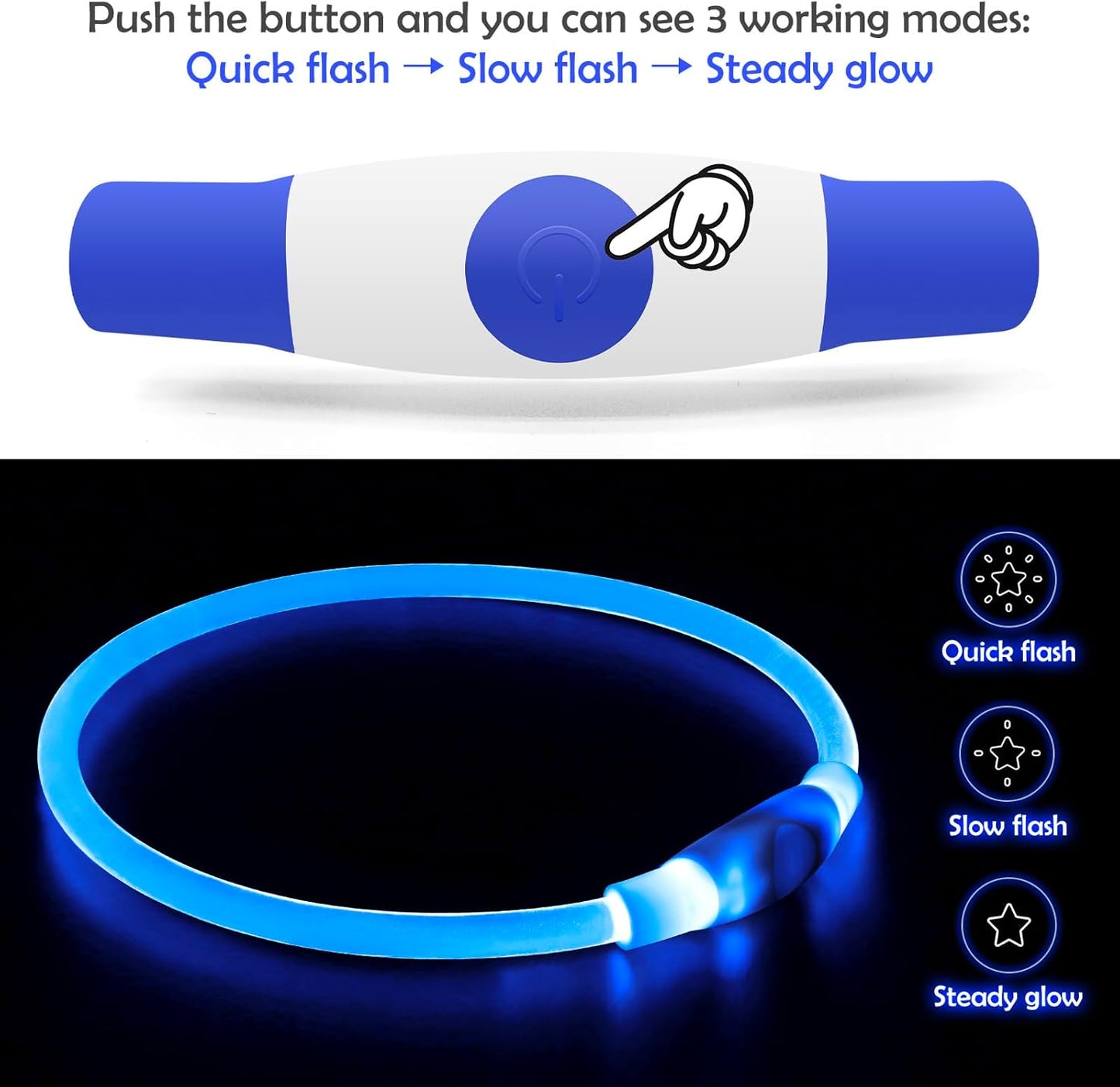 Light up Dog Collar, USB Rechargeable Flash Dog Necklace Light, Pet Safety Collar Makes Your Beloved Dogs Be Seen at Night for Small Medium Large Dogs(Blue)