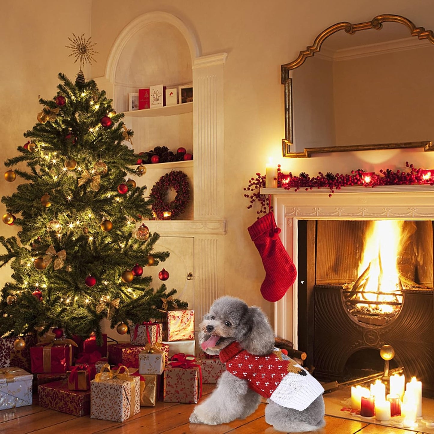 Dog Christmas Sweater, Pet Holiday Knitwear Warm Sweater for Small Medium Dogs, Pet Winter Outfit Xmas Reindeer Clothes Doggie Sweater (XL)