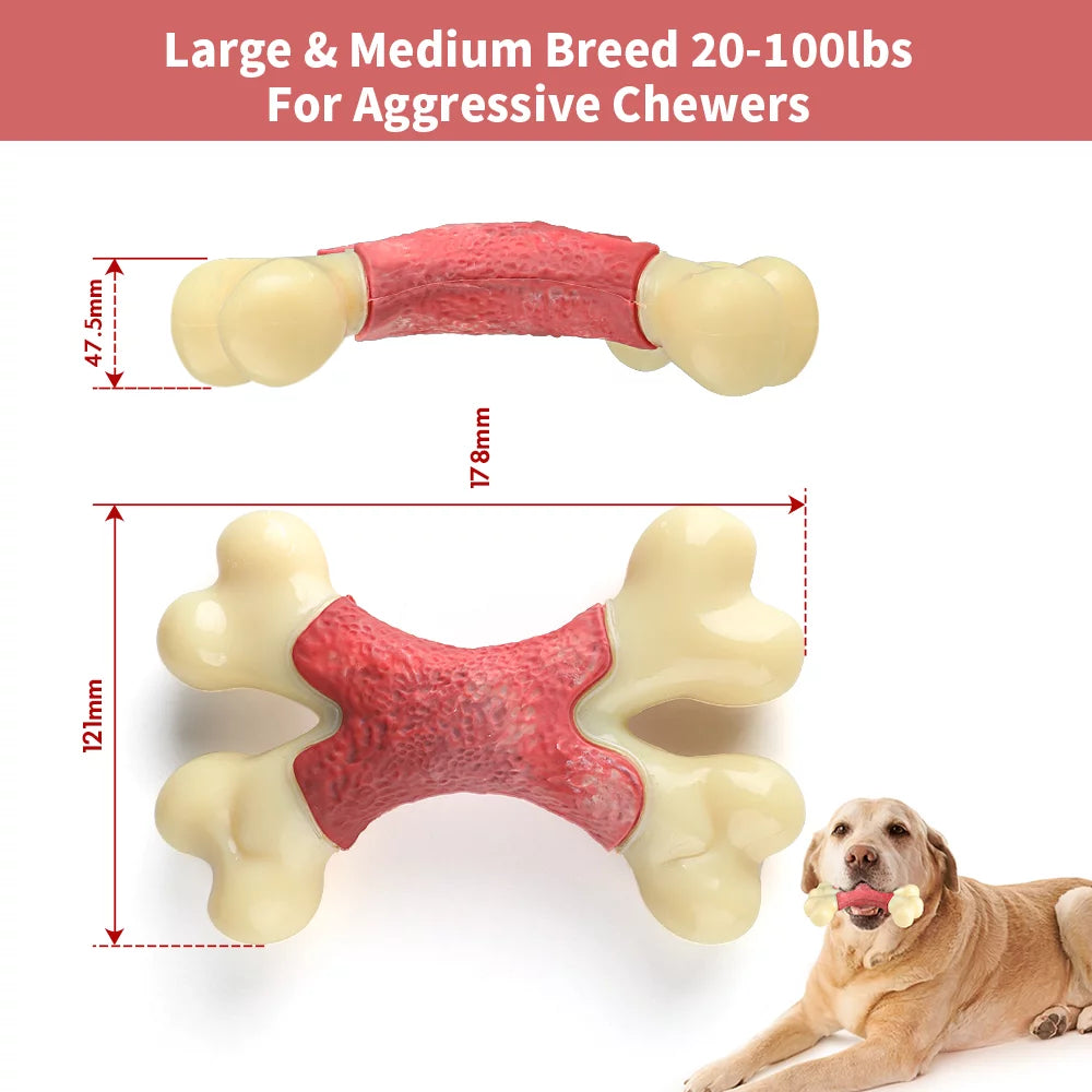 Nylon Bone and Rubber Extreme Tough Large Dog Chew Toy, Double Bend Bone, Cleans Teeth, White Color Bacon Flavour, for Medium Large Dogs