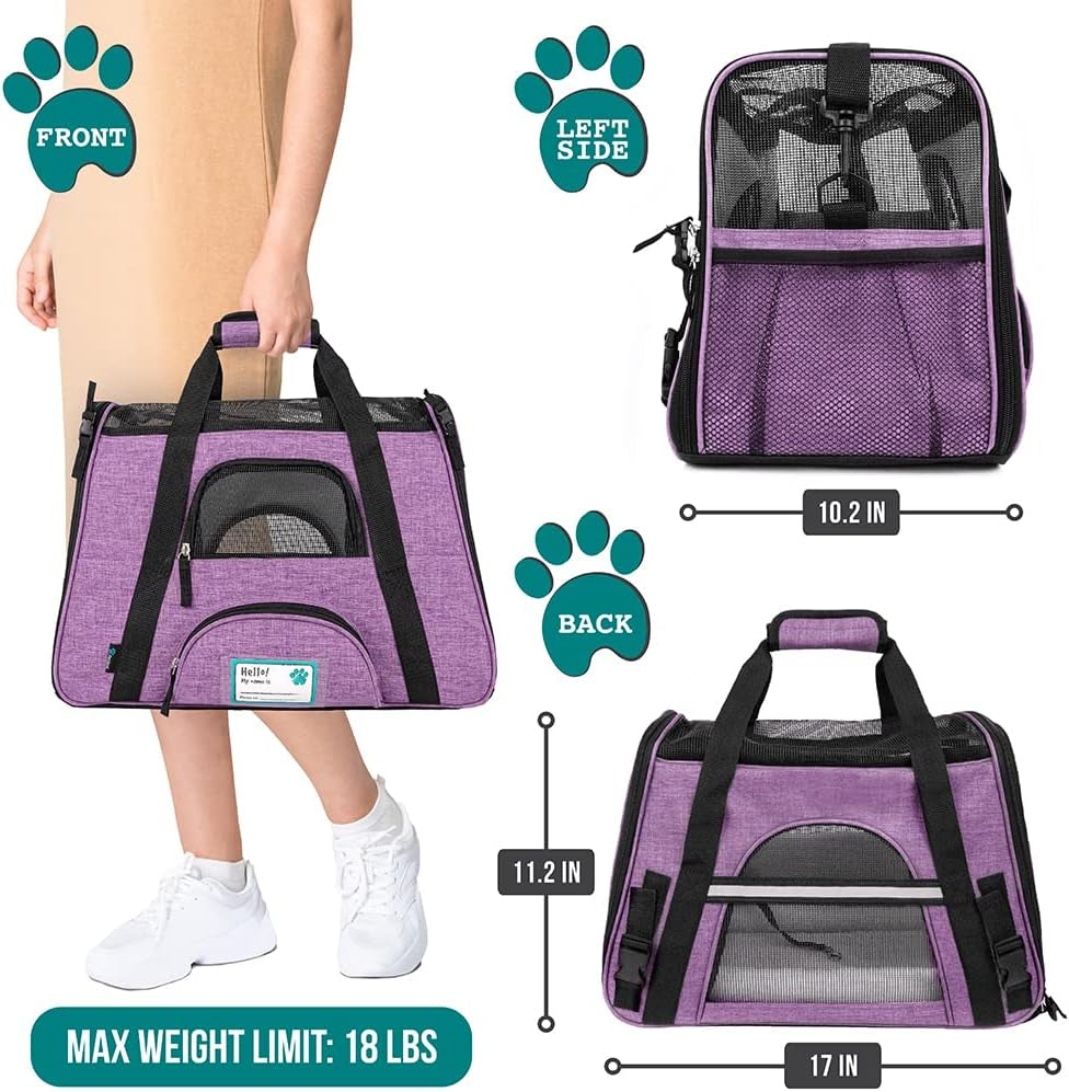 Airline Approved Pet Carrier for Cat, Soft Sided Dog Carrier for Small Dog, Cat Travel Supply Accessories Indoor Cat, Ventilated Pet Carrying Bag Medium Large Kitten Puppy, Small Heather Purple