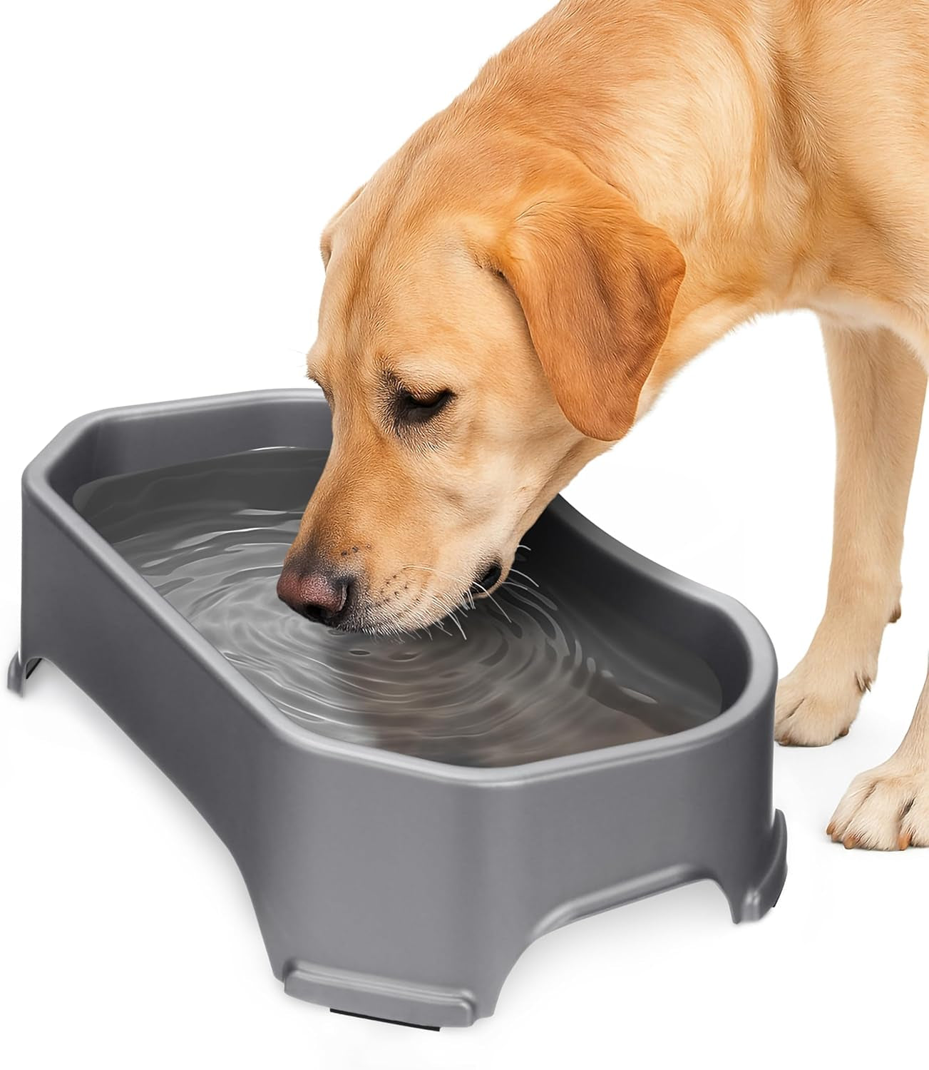 Large Water Bowl for Dogs, Outdoor Dog Water Bowl (1.25 Gallon Extra-Large Capacity), Big Trough Style Food Dish for Indoors or Outside, No Spill Large Dog Bowls, Gunmetal Grey