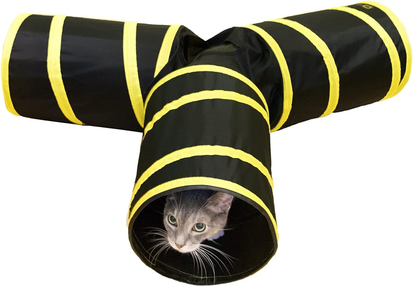 3-Way Cat Tunnels for Indoor Cats with Crinkle Cat Toy - Medium, Yellow