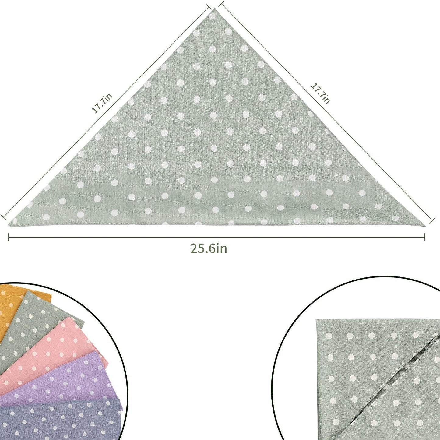 5-Piece Dog Bandanas, Washable Cotton Polka Dots, Reversible, Suitable for Small to Medium Dogs & Cats (Pink+Blue+Yellow+Purple+Green, 17.7 Inches)