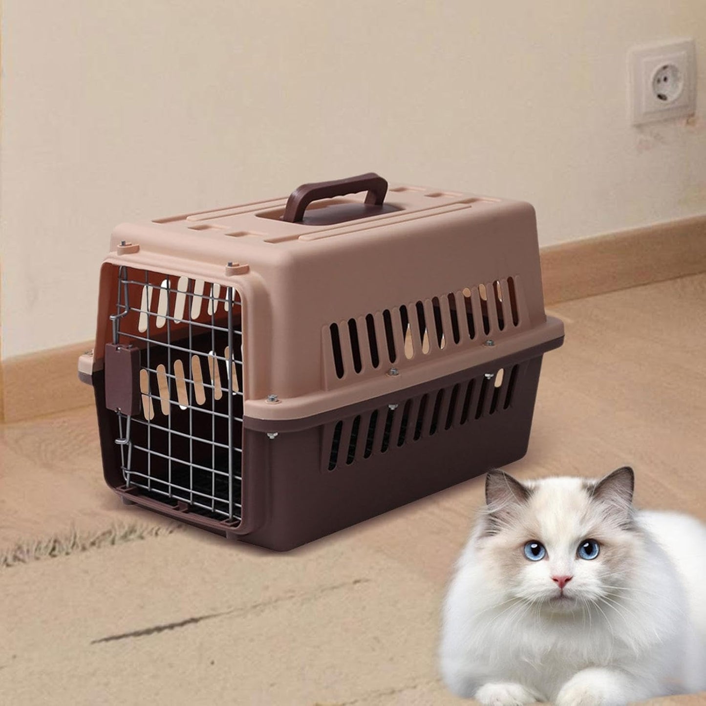 Pet Carrier Pet Travel Box Portable Hard Sided Pet Transport Cage Pet Carrier Crate Box for Tiny Dog Breeds Pet Store Biking, Brown