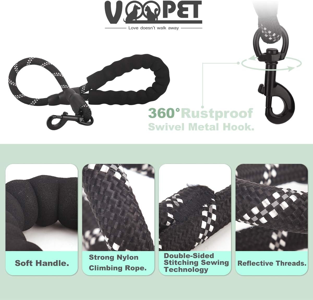 2/5 FT Strong Dog Leash with Soft Padded Handle and Highly Reflective Threads, Durable Dog Training Leash for Small Medium Large Heavy Duty Dogs Easy Control Dog Leads for Climbing Walking