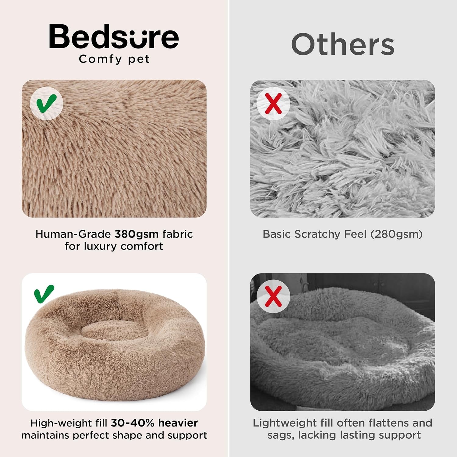 Calming Cat Beds for Indoor Cats - Small Cat Bed Washable 20 Inches, Anti-Slip round Fluffy Plush Faux Fur Pet Bed, Fits up to 15 Lbs Pets, Camel