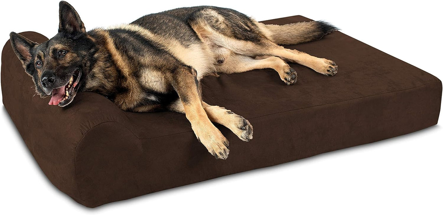 Barker Beds Headrest Extra Large Dog Bed (XL, Chocolate) – 7" Thick Soft & Comfortable Orthopedic Cushion – XL Dog Bed – Washable Microsuede Cover – Made in USA