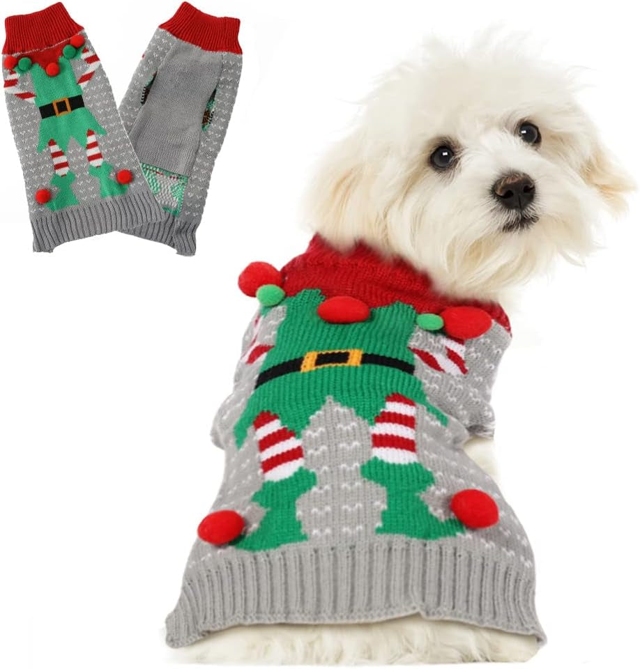 Dog Christmas Clothes, Christmas Dog Sweater for Large Dogs, Classic Red Large Dog Ugly Christmas Sweater,Grey XXL