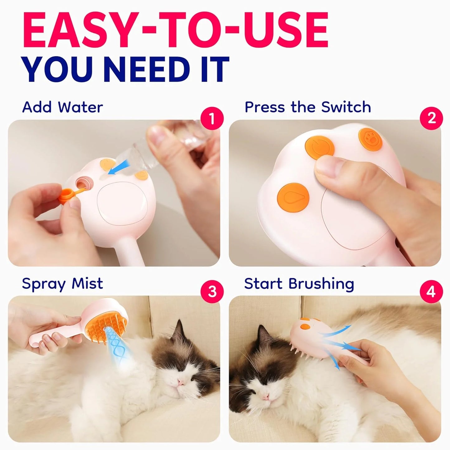 6-In-1 Rechargeable Pet Grooming Brush – Anti-Static Deshedding Tool for Cats & Dogs with Massage,Cleaning&Shedding Control | All-In-One Grooming Solution,Brushes for Indoor