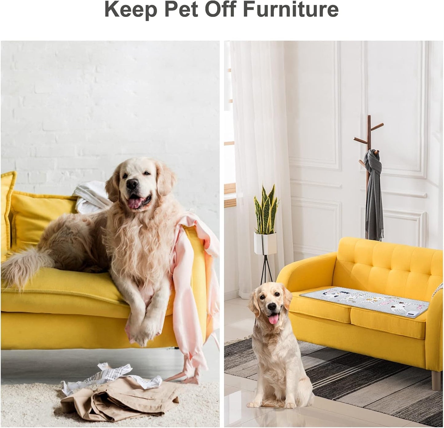 Pet Scat Training Mat, Electric Repellent Mat for Cats and Dogs, Furniture Protector Shock Pad for Couch, Counter, Bed-Cat Pattern