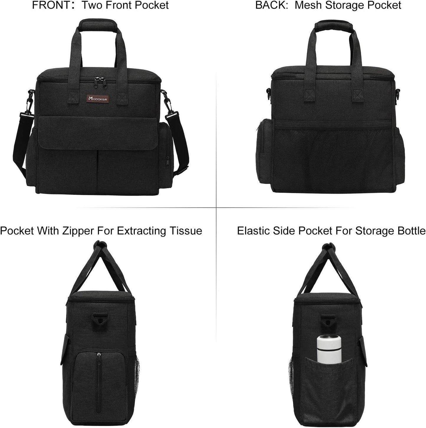 Dog Travel Bag by - Dog Travel Kit for a Weekend Away Set Includes Pet Travel Bag Organizer for Accessories, 2 Collapsible Bowls, 2 Travel Food Container (Black)