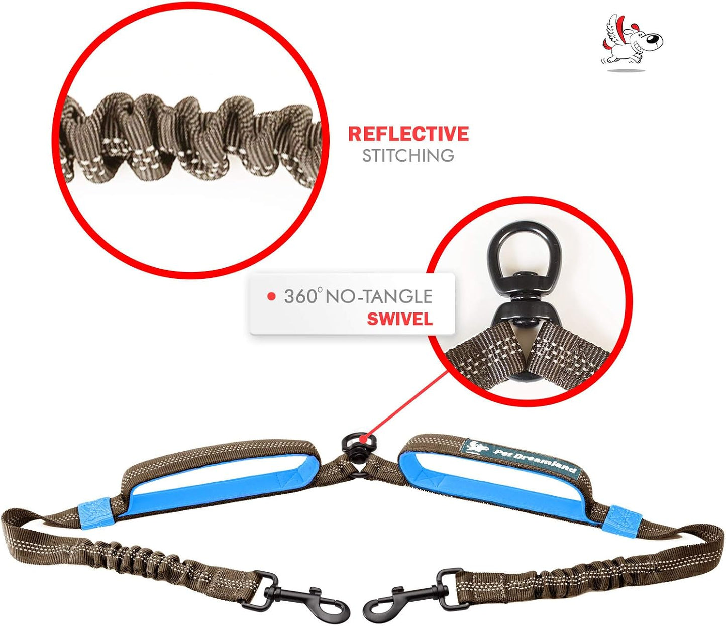Exquisite Leash Coupler for Two Large Dogs with Tangle-Free Swivel. Dual Dog Attachment, Smooth Walks Guaranteed. You Will Absolutely Love This Amazing Gear for 2 Dogs (Grey & Blue)