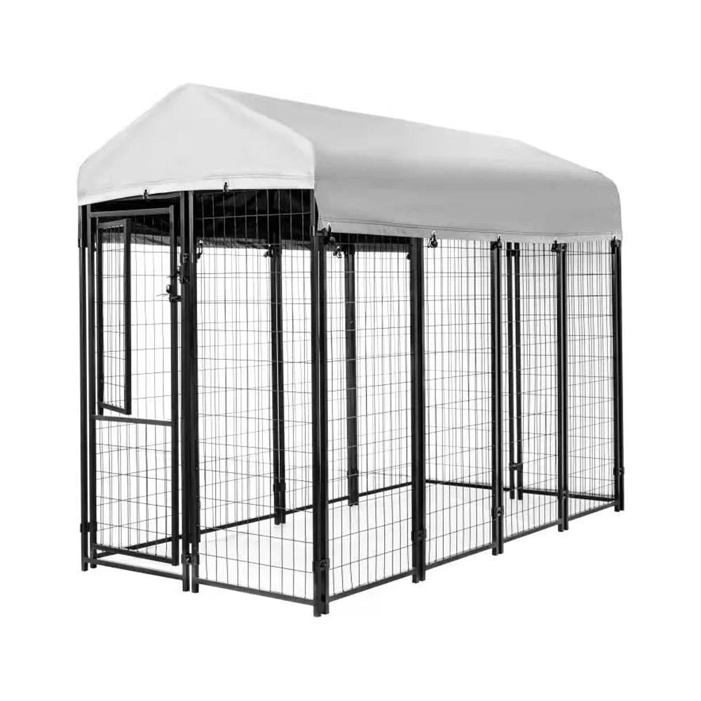 Welded Wire Dog Kennel, Indoor & Outdoor Use, Waterproof Cover Included, Black, 8 Ft X 4 Ft X 6 Ft