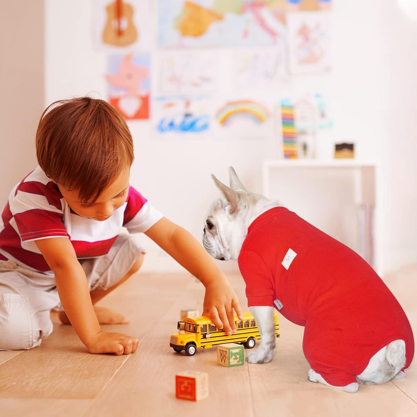 Dog Pajamas, 4 Legged Dog Jumpsuit with Thermal, Cotton Dogs Onesies Pet Clothes for Small Medium Dogs (Red, L)