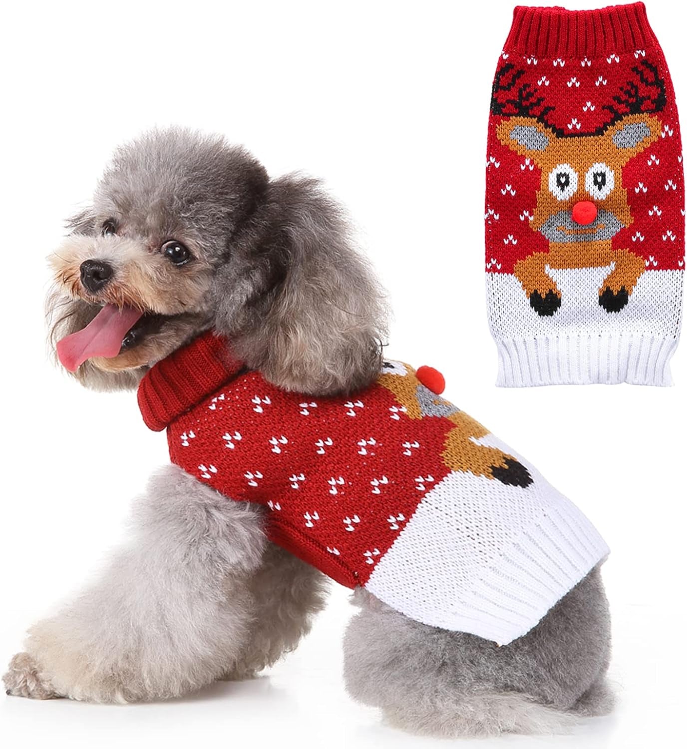 Dog Christmas Sweater, Pet Holiday Knitwear Warm Sweater for Small Medium Dogs, Pet Winter Outfit Xmas Reindeer Clothes Doggie Sweater (XL)
