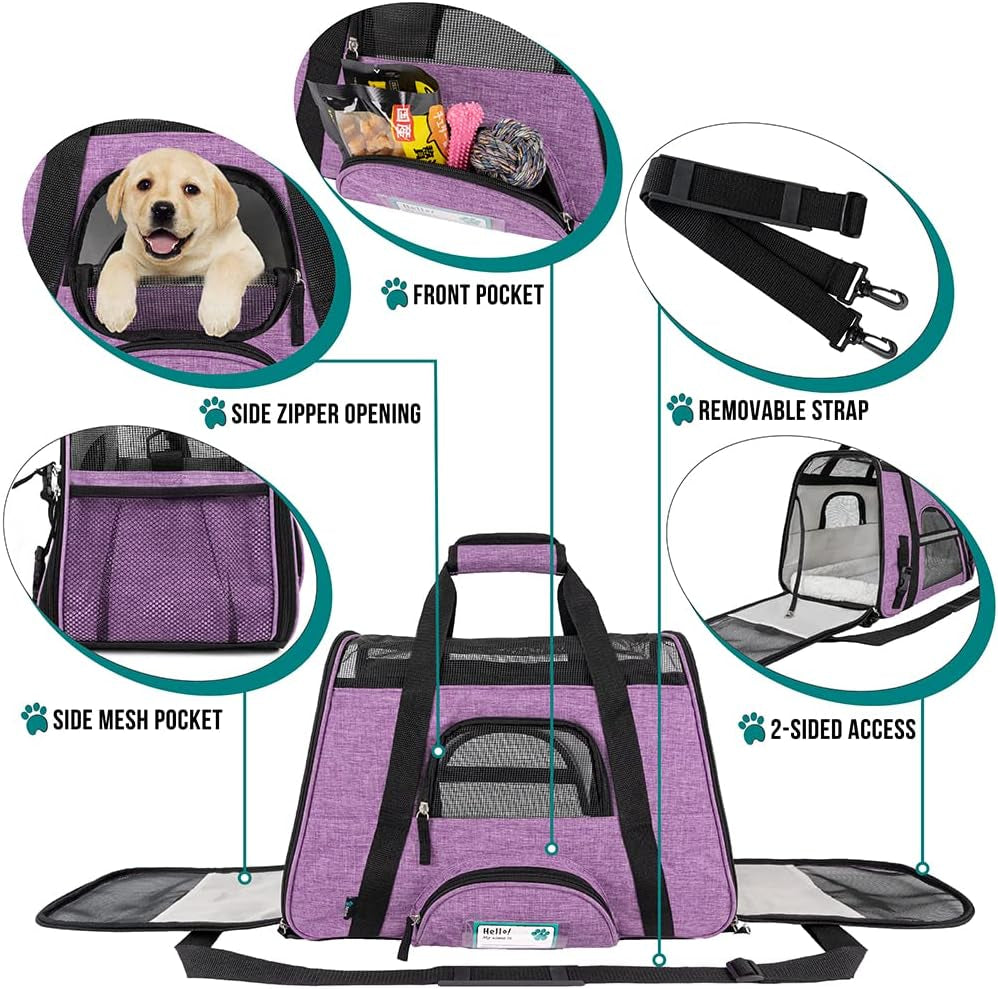 Airline Approved Pet Carrier for Cat, Soft Sided Dog Carrier for Small Dog, Cat Travel Supply Accessories Indoor Cat, Ventilated Pet Carrying Bag Medium Large Kitten Puppy, Small Heather Purple