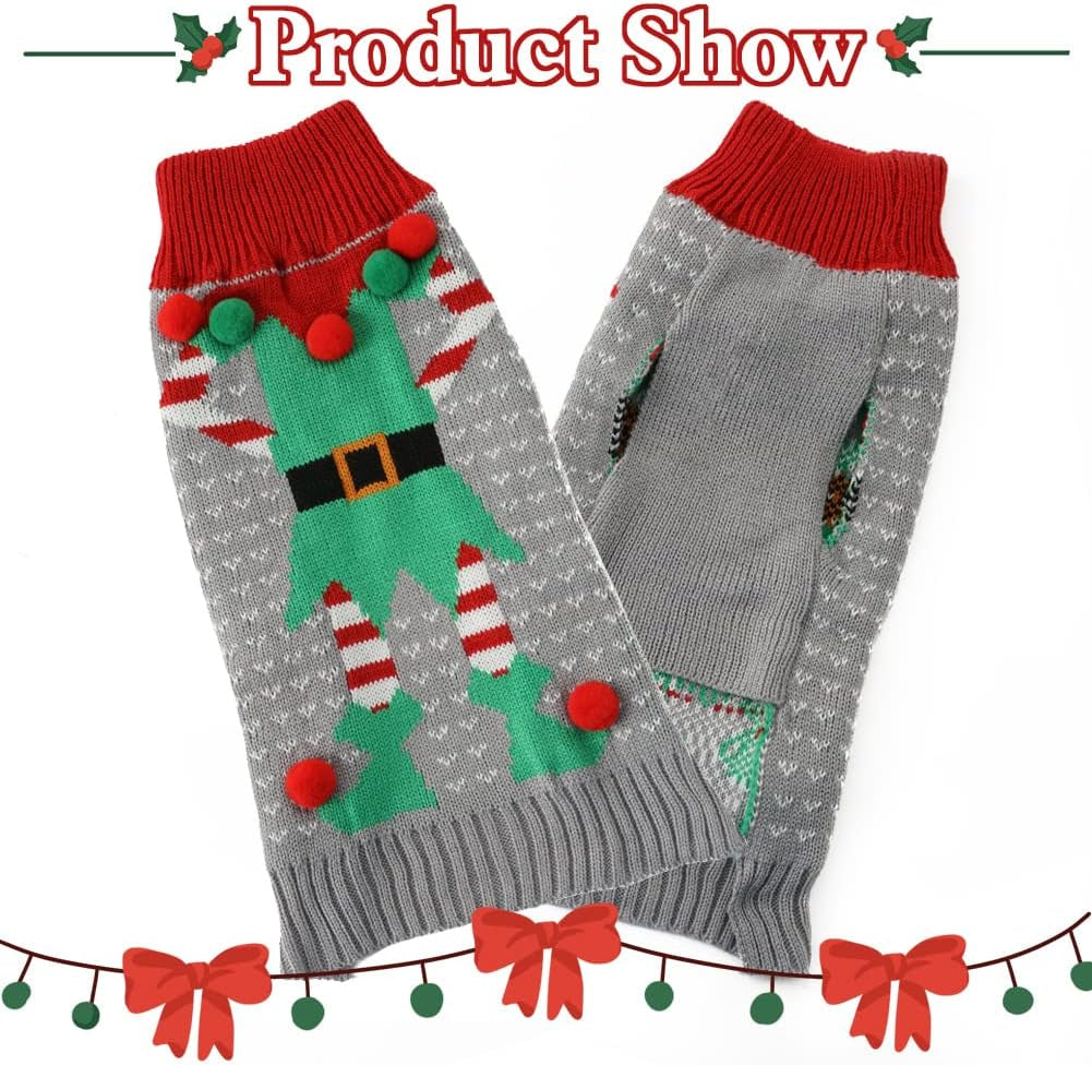 Dog Christmas Clothes, Christmas Dog Sweater for Large Dogs, Classic Red Large Dog Ugly Christmas Sweater,Grey XXL