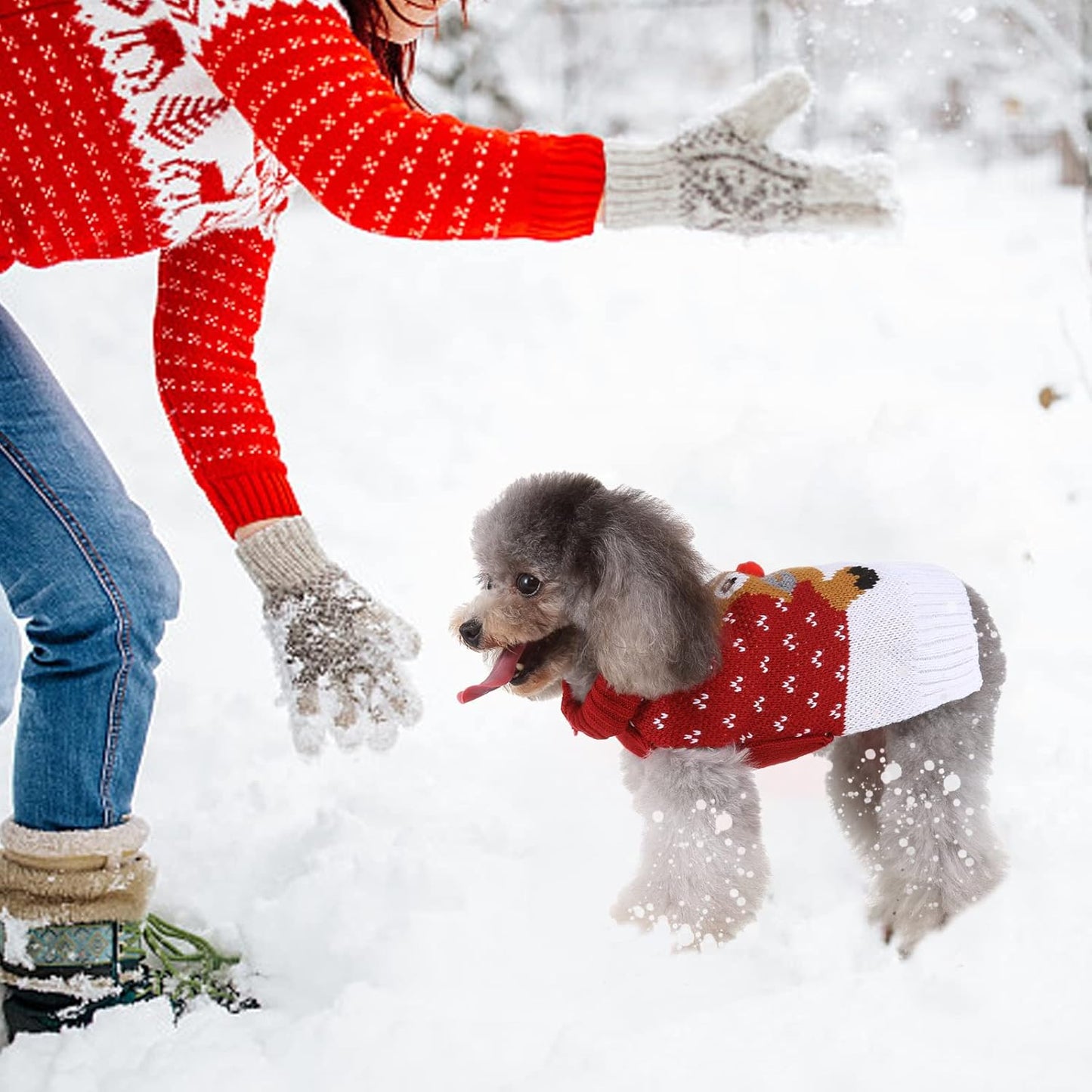 Dog Christmas Sweater, Pet Holiday Knitwear Warm Sweater for Small Medium Dogs, Pet Winter Outfit Xmas Reindeer Clothes Doggie Sweater (XL)