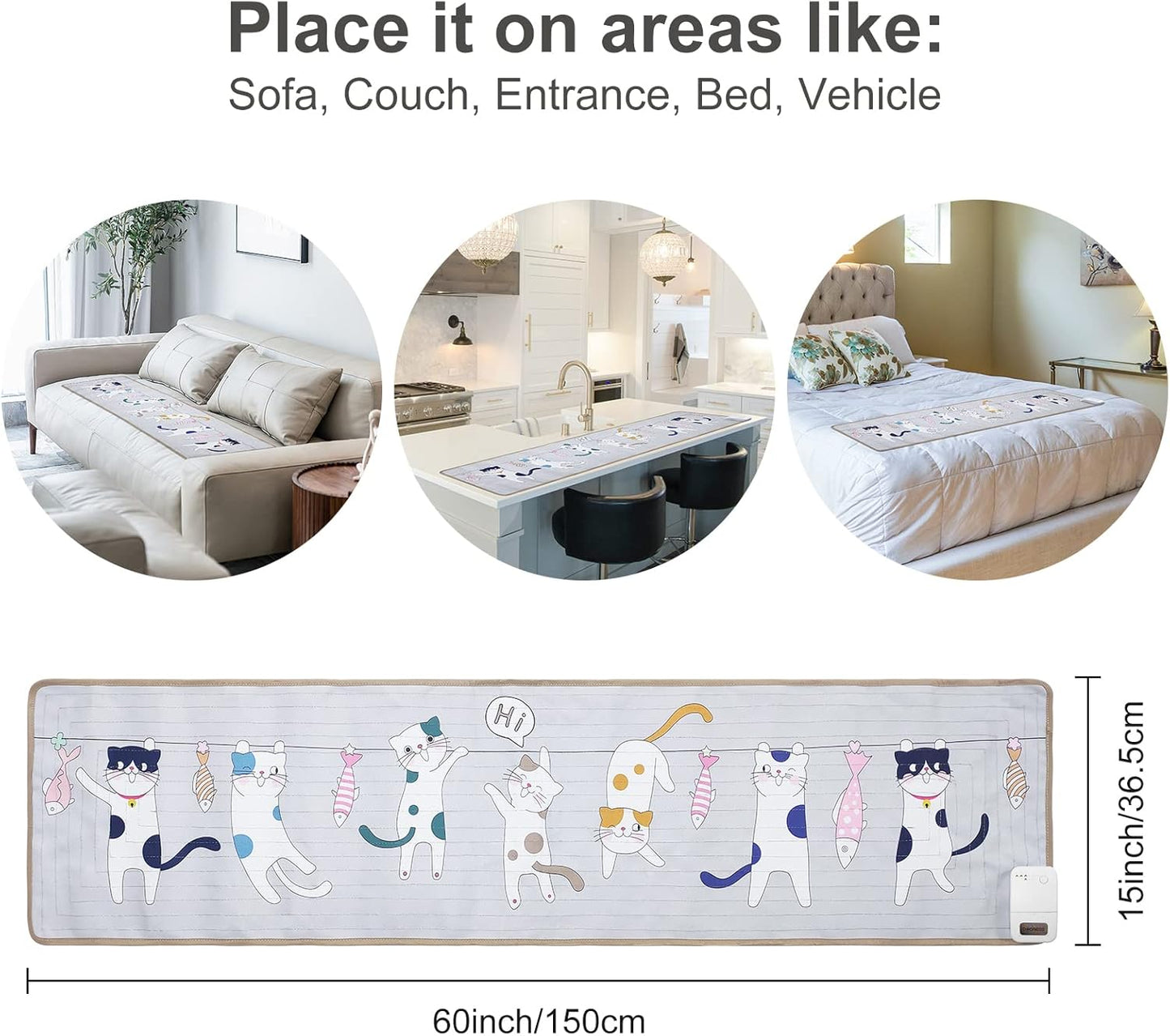 Pet Scat Training Mat, Electric Repellent Mat for Cats and Dogs, Furniture Protector Shock Pad for Couch, Counter, Bed-Cat Pattern