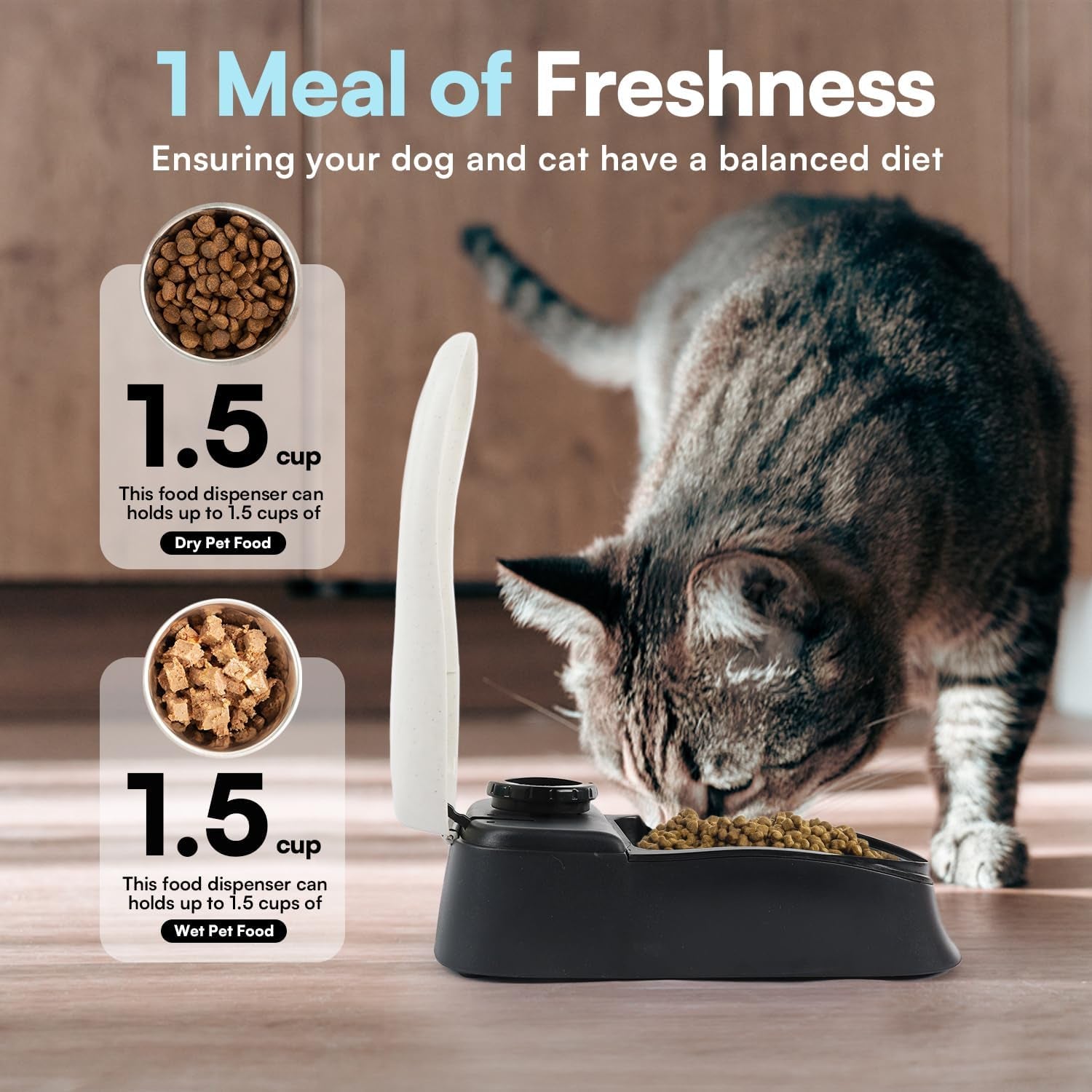Automatic Pet Feeder for Dogs and Cats, 1.5 Cup Food Dispenser Feeder with 48-Hour Timer - Single