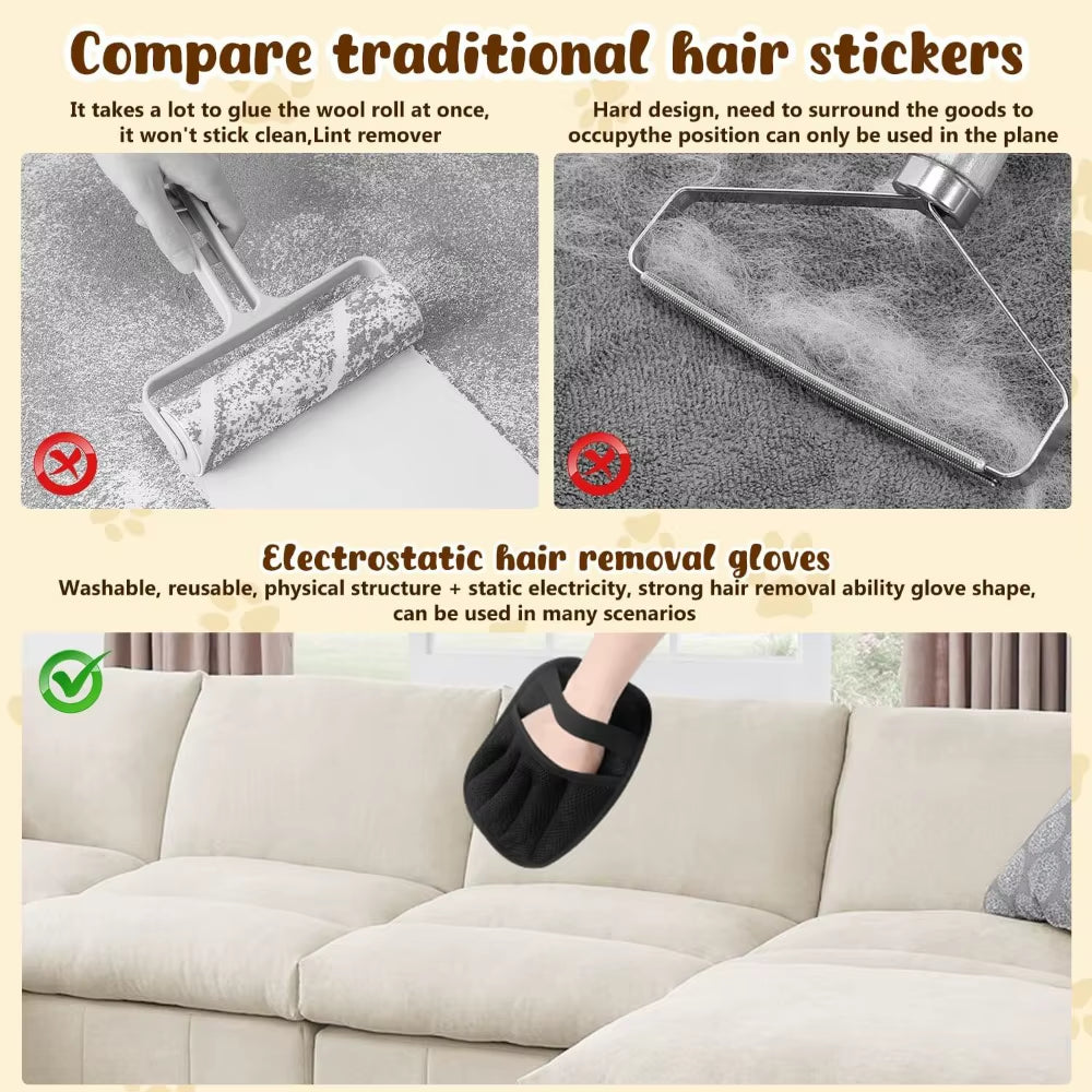 2 Pack Pet Hair Remover Gloves,2025 Upgraded Static Removal Gloves, for Pet Hair, Cat & Dog Hair Removal Tool for Couch,Furnitur