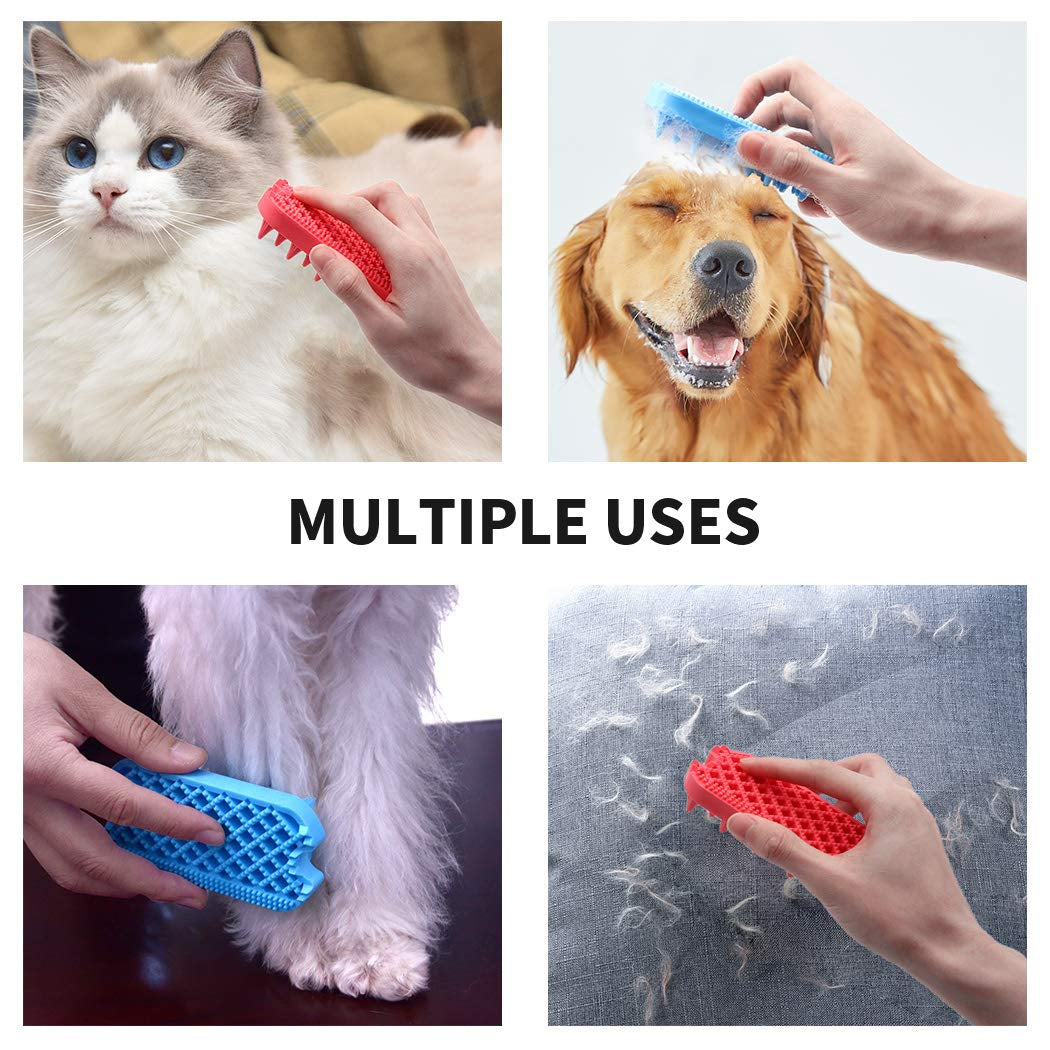 Dog Grooming Brush,  Silicone Dual Side Pet Bath Brush for Deshedding & Massaging, Hair Brush Comb for Pet, Puppy, Cats (Red)