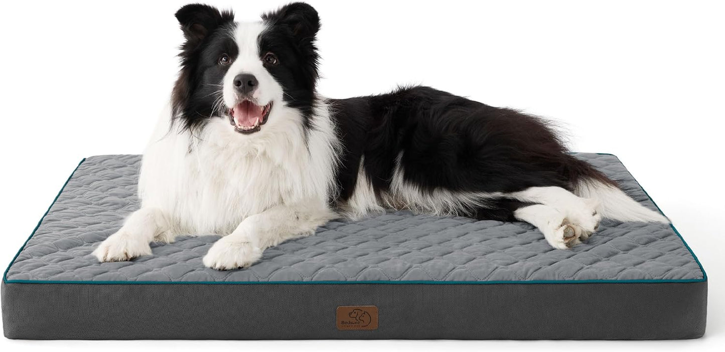 Orthopedic Dog Bed Large Sized Dog - Memory Foam Pet Mattress with Removable Washable Cover and Egg Crate Foam, Thick Flat Suitable for Pet up to 65 Lbs, 36X27X3.5 Inches, Grey