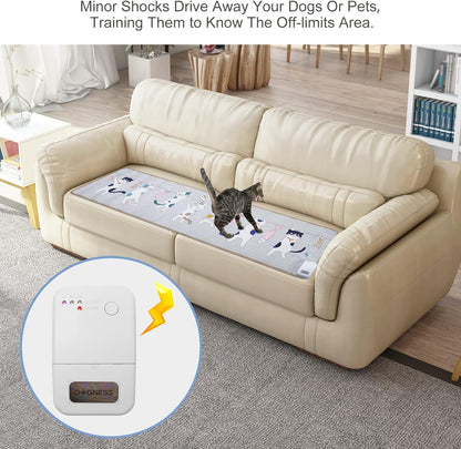 Shock Training Mat for Cats and Dogs, 31.5” X 15” Electric Polyester Printed Pet Repellent Mat, Touch Sensitive Pad for Indoor, Keeps Pets off Couch, Sofa, Counter-Cat Pattern