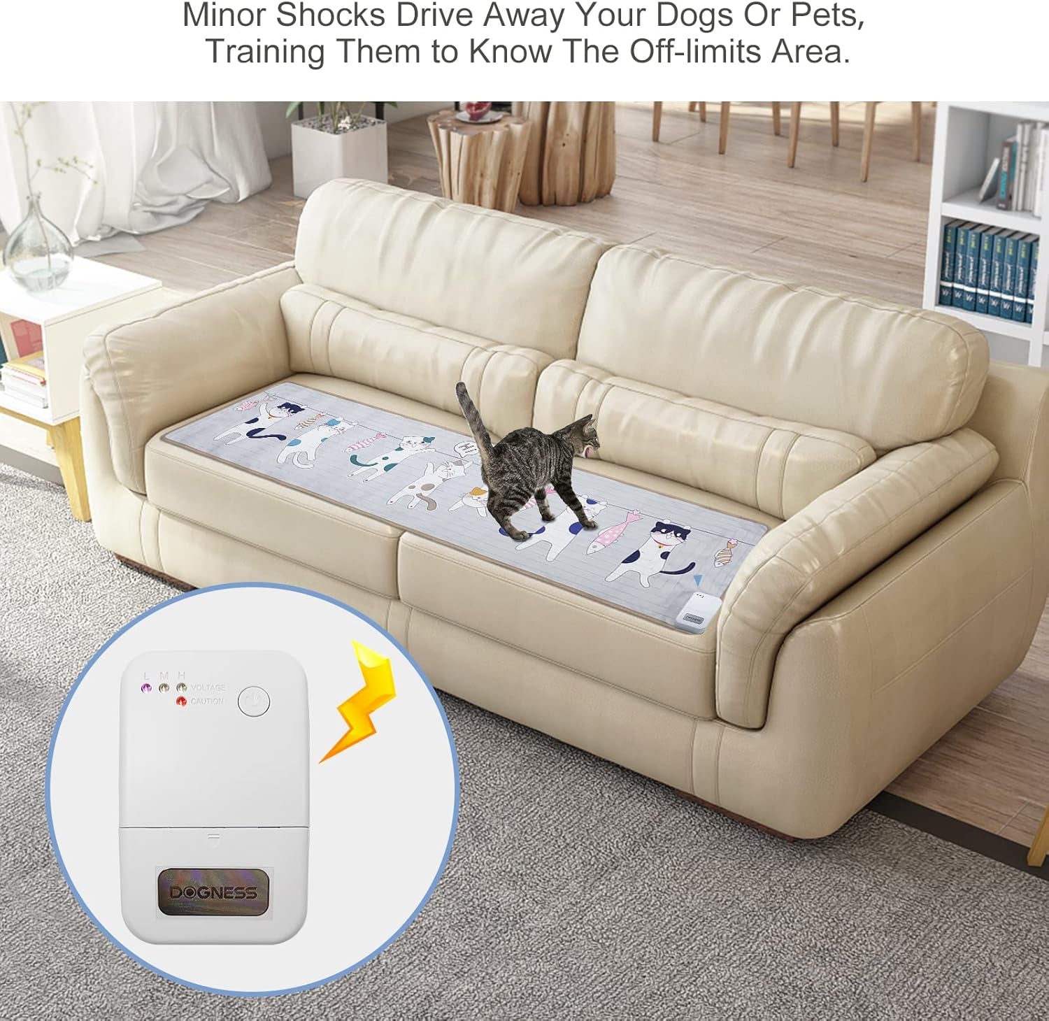 Pet Scat Training Mat, Electric Repellent Mat for Cats and Dogs, Furniture Protector Shock Pad for Couch, Counter, Bed-Cat Pattern