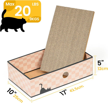 Cat Scratcher Box with 3-Layer Corrugated Board, Heavy-Duty Double-Sided Cardboard Cat Bed, Interactive Hole Design, Checkered, Large