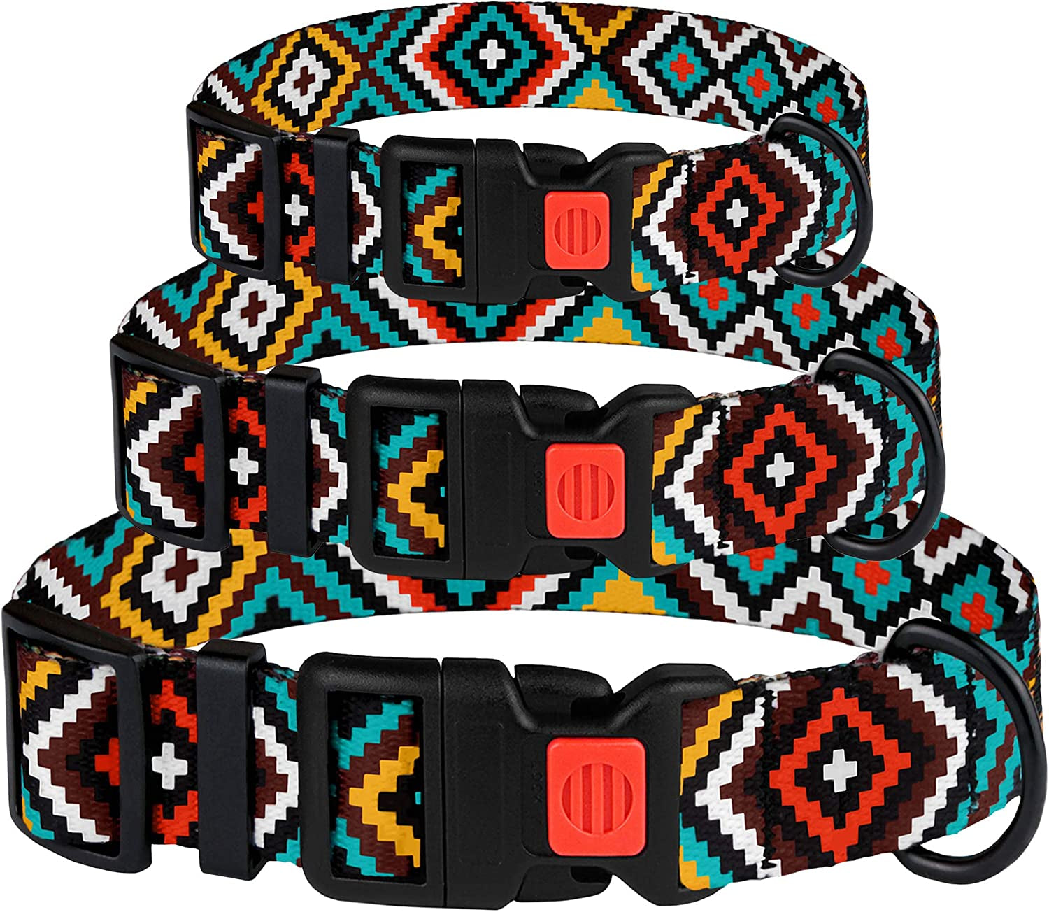 Nylon Dog Collar Aztec Geometric Pattern Ethnic Teal 12-16 Inch