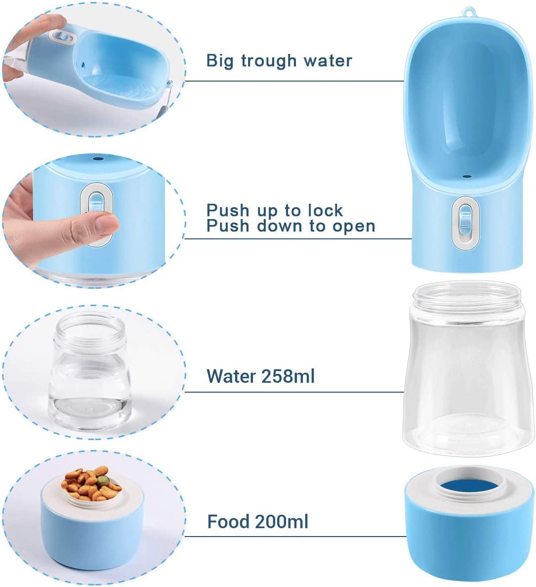 Portable Dog Water Bottle Pet Drinking Bottle Leak Proof Portable Puppy Water Bottle Dispenser and Cats Water Bottle for Walking Traveling Hiking (Blue/258Ml)
