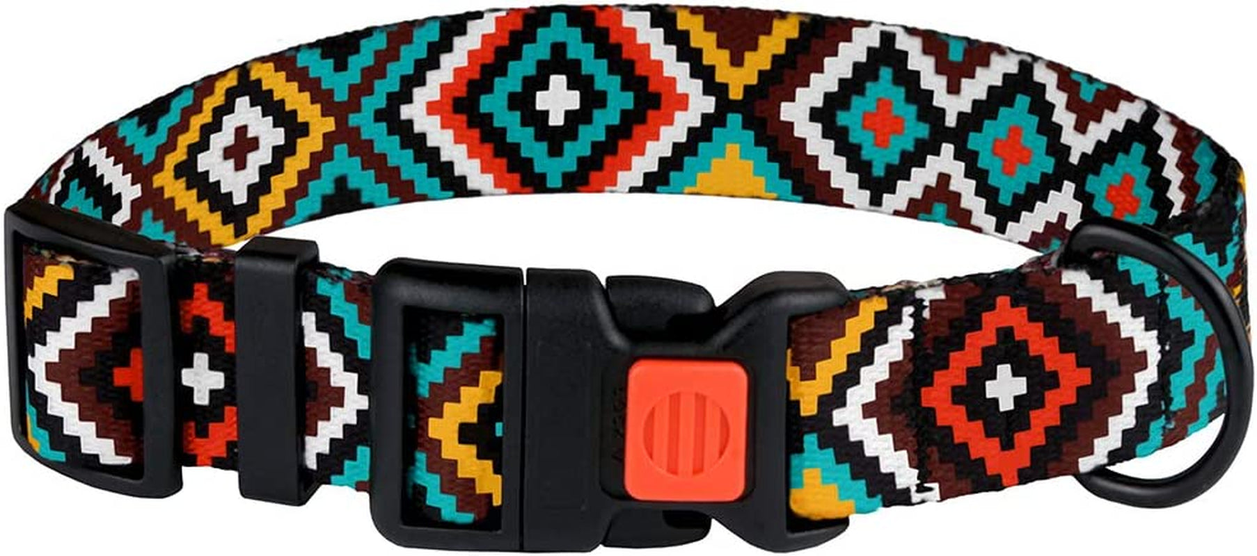 Nylon Dog Collar Aztec Geometric Pattern Ethnic Teal 12-16 Inch