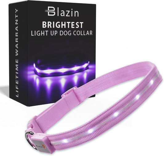 Light up Dog Collar - the Original LED Dog Collar - USB Rechargeable - Waterproof - 1,000 Feet of Visibility - Dog Collar Light for Small, Medium, Large Dogs - US Brand