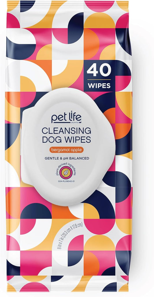 Pet Wipes for Dogs, Dog Cleaning Wipes - Plant-Based Dog Wipes with Moisturizing Aloe Leaf & Calendula - Made in the USA - Bergamot Apple Scent Dog Grooming Wipes - 40Ct (Pack of 1)
