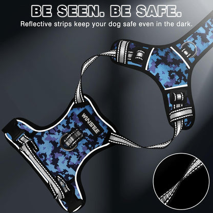 Dog Harness No Pull, Pet Harnesses with Dog Collar, Adjustable Reflective Oxford Outdoor Vest, Front/Back Leash Clips for Small, Medium, Large, Extra Large Dogs, Easy Control Handle for Walking