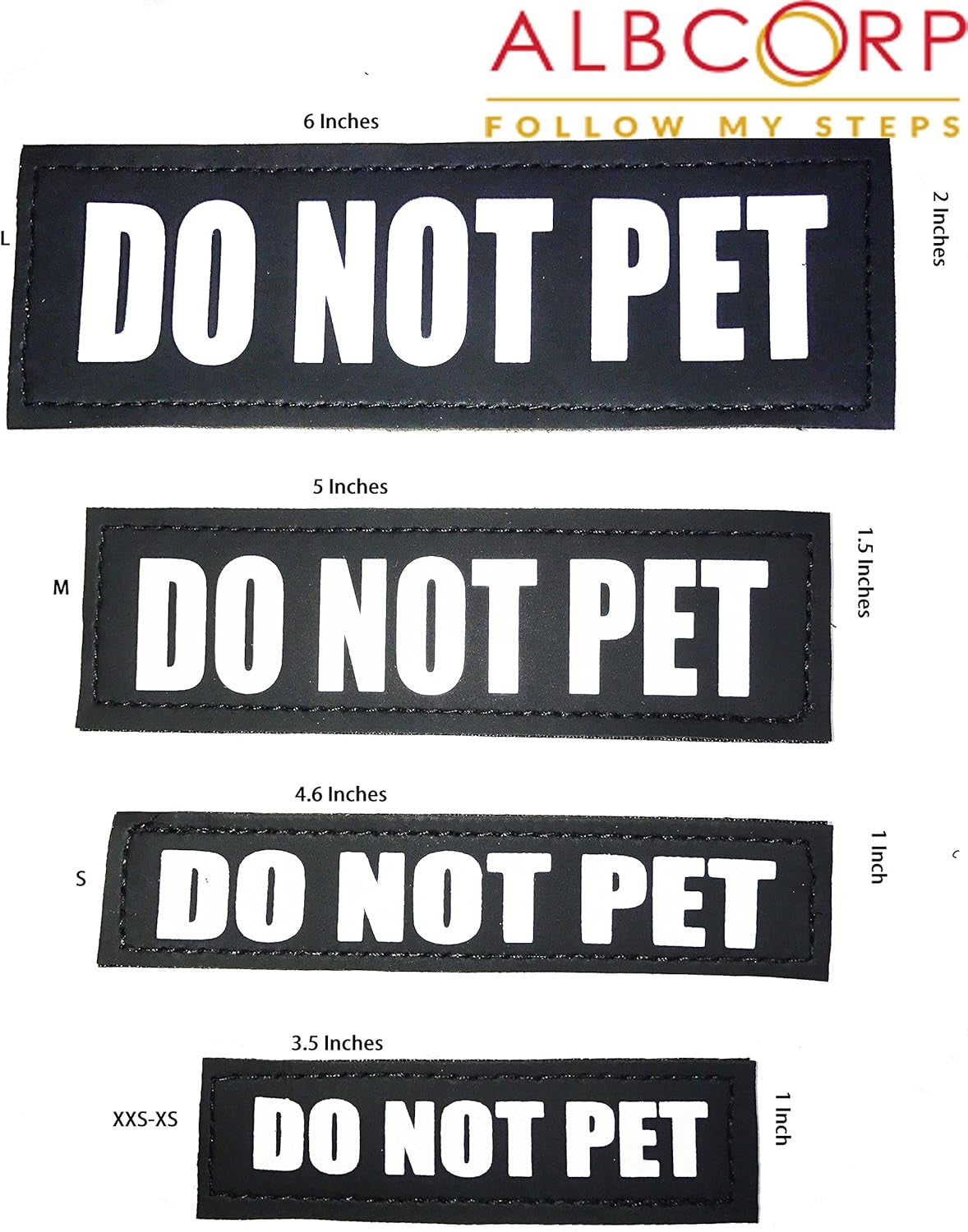 Reflective Do Not Pet Patches with Hook Backing for Service Animal Vests/Harnesses XXS or Extra Small (3.5 X 1) Inch