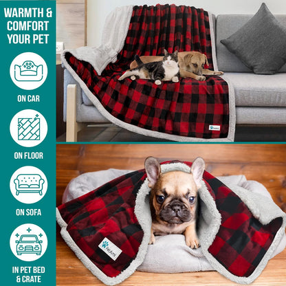 Dog Blanket for Medium Large Dogs, Pet Bed Blanket Cat Puppy Kitten, Fleece Furniture Couch Cover Protector Sofa Car, Soft Sherpa Dog Throw Plush Reversible Washable, 40X60 Checker Red