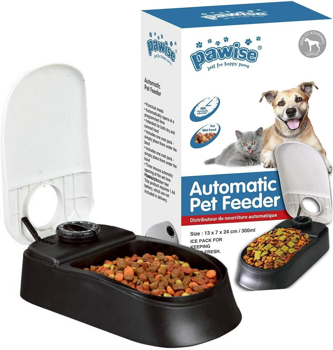 Automatic Pet Feeder for Dogs and Cats, 1.5 Cup Food Dispenser Feeder with 48-Hour Timer - Single