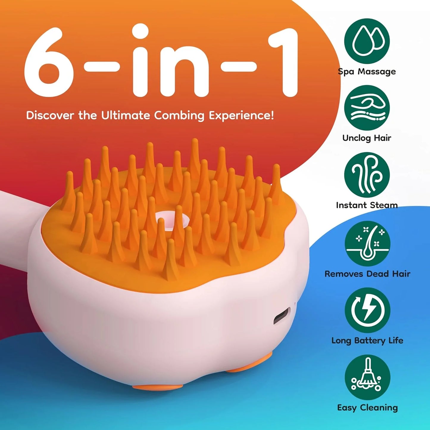 6-In-1 Rechargeable Pet Grooming Brush – Anti-Static Deshedding Tool for Cats & Dogs with Massage,Cleaning&Shedding Control | All-In-One Grooming Solution,Brushes for Indoor