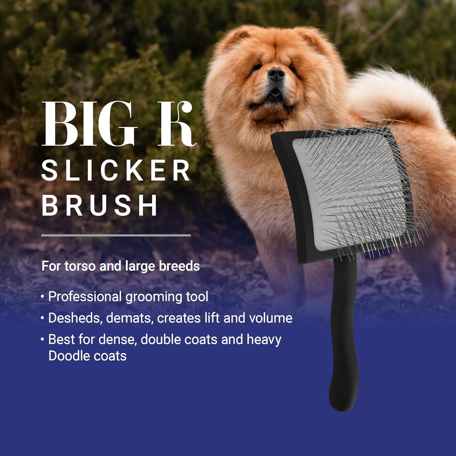Big K Dog Slicker Brush for Dogs (Goldendoodles, Labradoodles, Poodles), Groom like a Professional, Fluff Detangle Style, Saves Time Energy, Black, Large