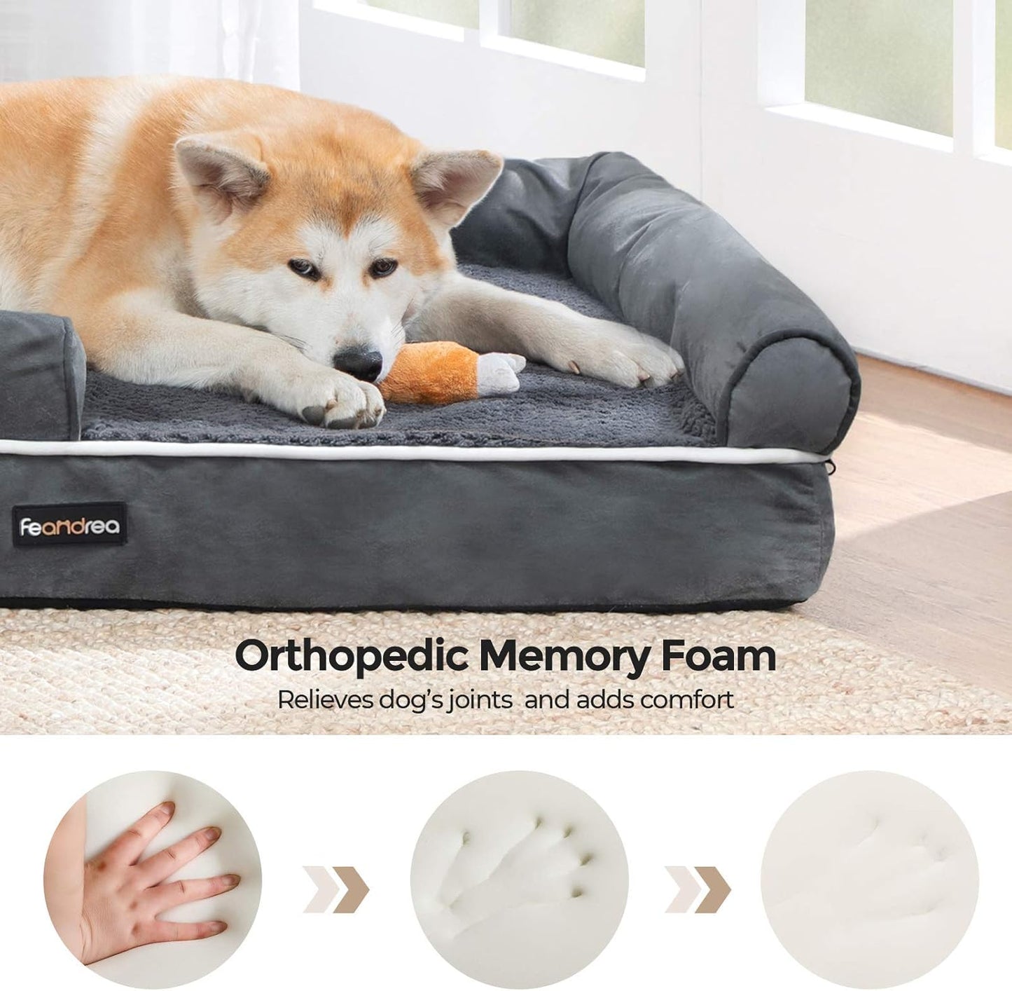 Dog Bed, Orthopedic Sofa, Memory Foam Mat, Removable Cover, 44 X 34 X 7.9 Inches, Dark Gray UPGW068G01