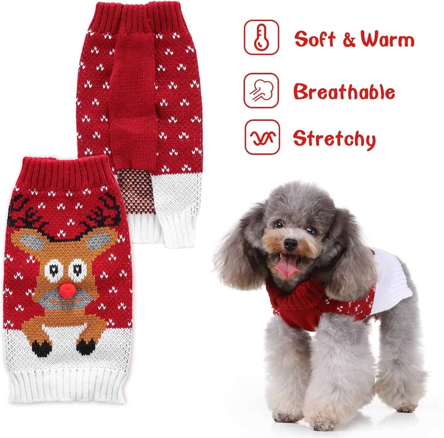 Dog Christmas Sweater, Pet Holiday Knitwear Warm Sweater for Small Medium Dogs, Pet Winter Outfit Xmas Reindeer Clothes Doggie Sweater (XL)