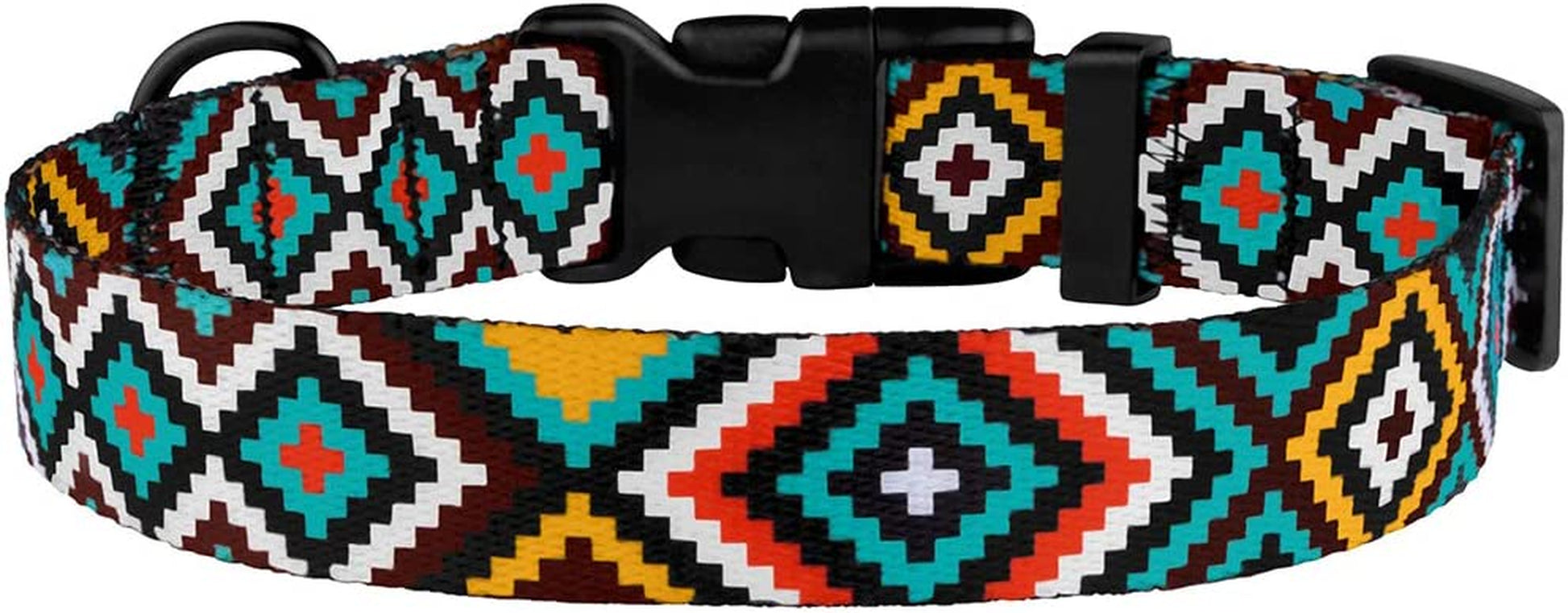 Nylon Dog Collar Aztec Geometric Pattern Ethnic Teal 12-16 Inch