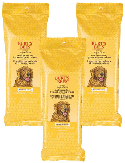 Multipurpose Dog Wipes with Honey, 98% Natural Origin Formulas, Hypoallergenic Dogs Wipe, Canine Cleaning Sheets for Paws and Butt, 3 Pk, 50Ct