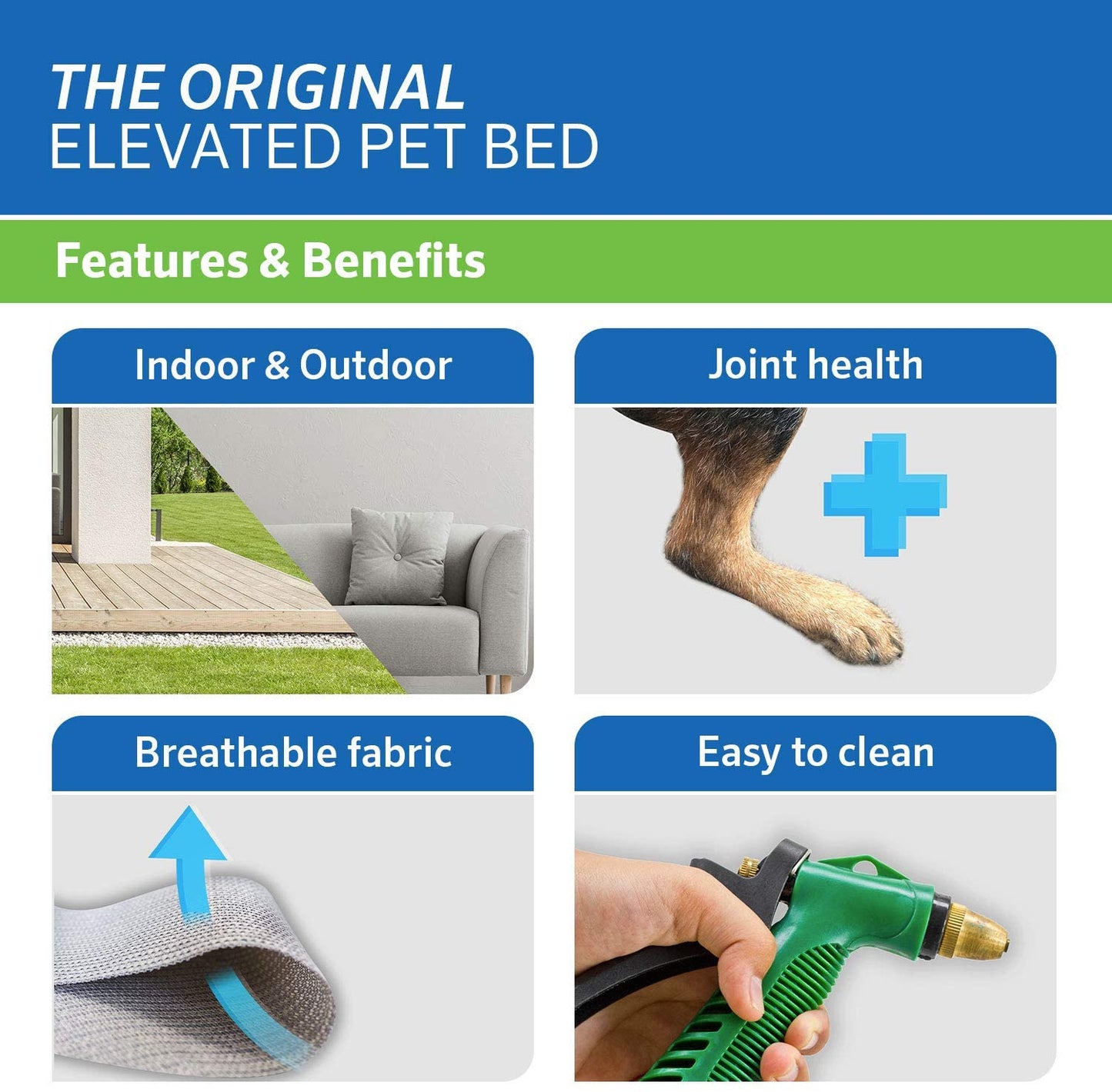 Original Elevated Dog Bed - Breathable Off-The-Ground Pet Bed with Cooling Fabric, Joint Relief & Moisture-Resistant Fabric, 100% Recyclable, Easy Clean, Gunmetal, Medium