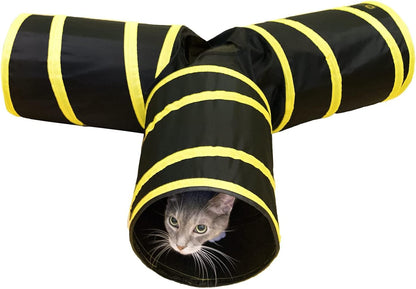 3-Way Cat Tunnels for Indoor Cats with Crinkle Cat Toy - Medium, Yellow